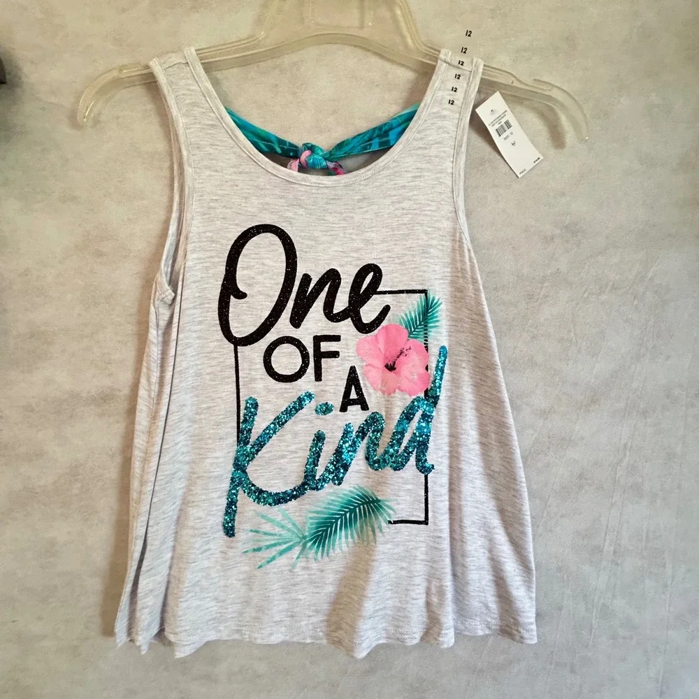 Justice Girls 3pc Bundle Pink Soccer‎ Tank Grey Graphic Tank Floral Tube Top 12